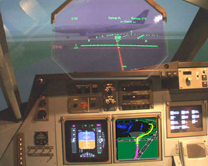 Image of a TNASA Head-up Display in use in a flight simulator