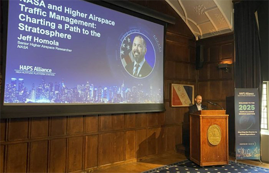 Airspace Operations Laboratory researcher Jeffey Homola presenting at the High Altitude Platform Systems (HAPS) Alliance Member Meeting in New York, NY