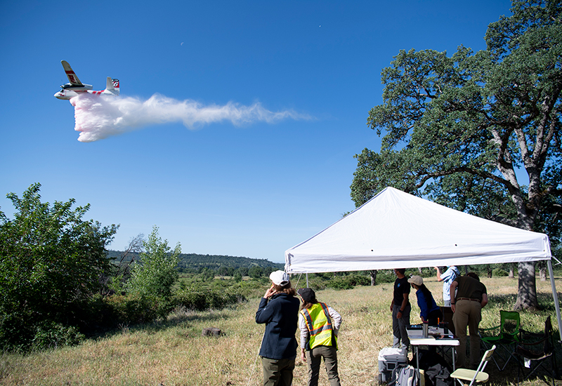 NASA researchers are observing a U.S. Forest Service tanker during a Scalable Traffic Management for Emergency Response Operations field test