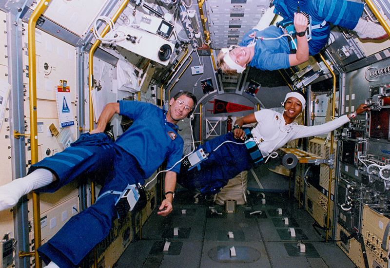 The Autogenic Feedback Training Exercise (AFTE) Suit in use by NASA Astronaut Mae Jemison