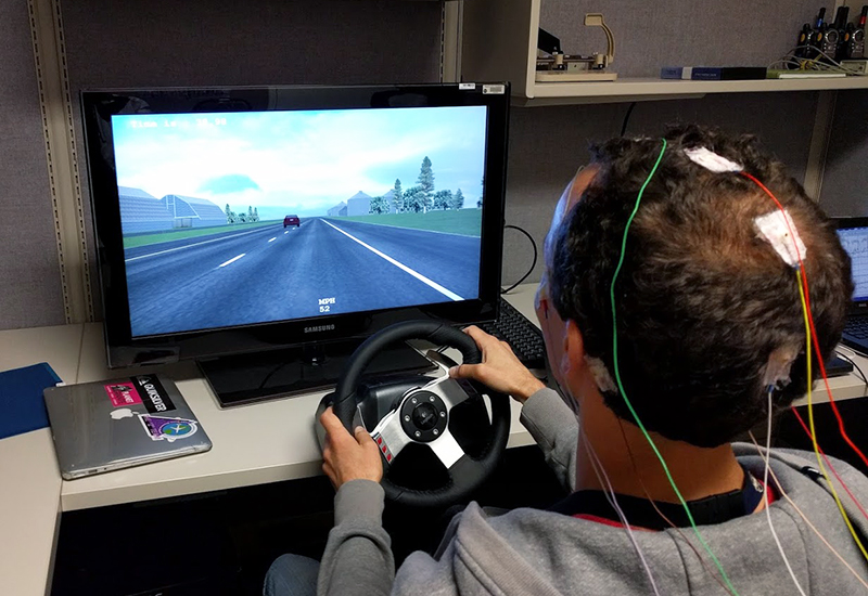 A research subject participating in a Fatigue Countermeasures study